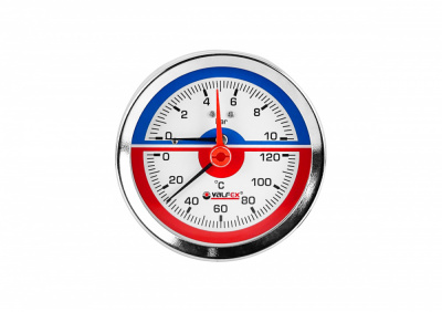Термоманометр аксиальный (задн.подкл.) с контрольной стрелкой, 80 мм, 1/2", 4 бар,120°С
