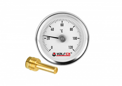 Биметаллический термометр с погружной гильзой, 63 мм, 1/2", 120°С VALFEX